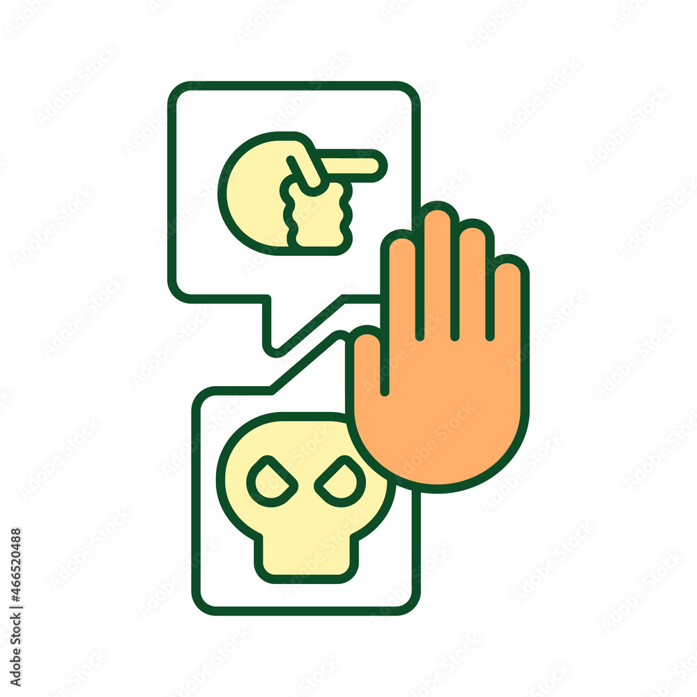 Poster tackling hate speech rgb color icon. abusive content in social media restricting. harassing comments