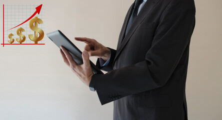 Businessman pointing on a screen invest earnings concept
