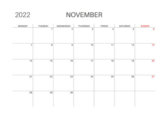 Calendar template for planners. Calendar 2022.