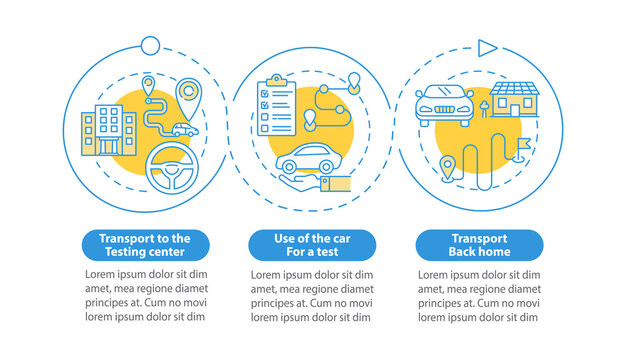 Drivers exam services vector infographic template. School offers presentation outline design elements. Data visualization with 3 steps. Process timeline info chart. Workflow layout with line icons