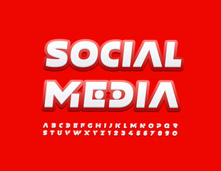 Vector bright banner Social Media. Techno style Font. Futuristic set of Alphabet Letters and Numbers