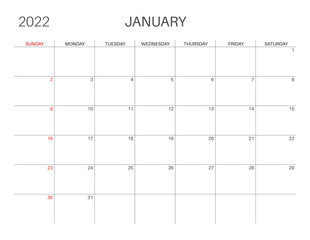 Calendar template for planners. Calendar 2022.