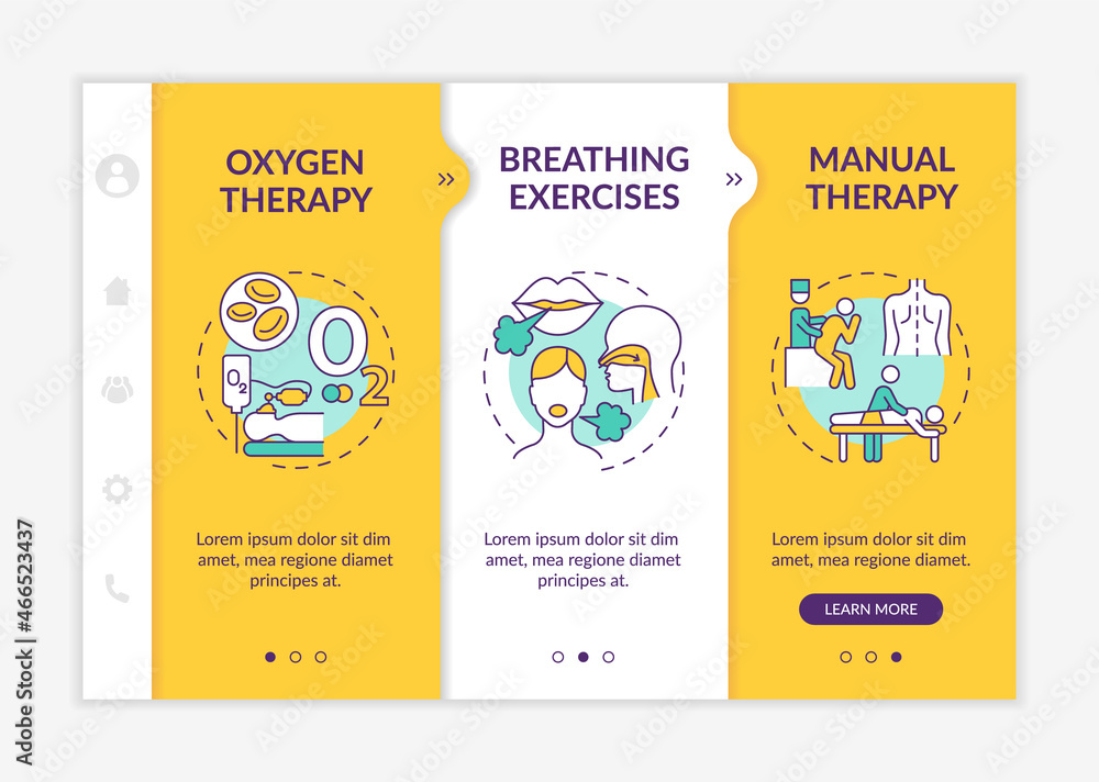Aufkleber pulmonary rehabilitation and therapy onboarding vector template. responsive mobile website with icon