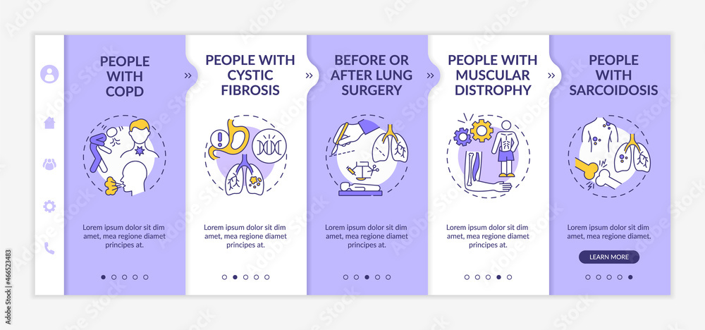 Poster who needs pulmonary rehabilitation onboarding vector template. responsive mobile website with icons.