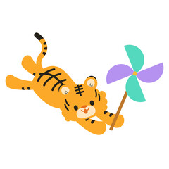 風車で遊ぶトラ