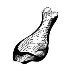 Chicken legs on white. Meat old style art in retro style. Vector black line art illustration.