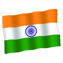 India waving and closeup flag illustration. Perfect for background. Vector illustration of Ashok chakra on tricolor Indian flag background.