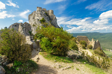 Fototapeta na wymiar Peyrepertuse medieval castle in wild nature