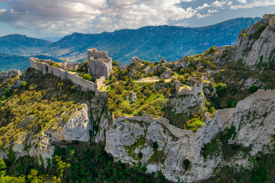 French medieval castle aerial shot