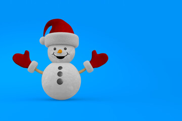 snowman on blue background. Isolated 3D illustration