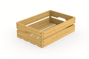 empty wooden crate on white background. Isolated 3D illustration