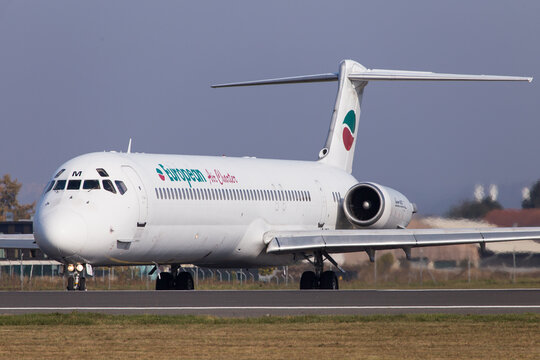 European Air Charter MD82 lining up runway for departure on a charter flight