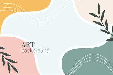 Abstract art line drawing background. Neutral continuous minimal vector banner template. Pastel colors floral design. Vector illustration.