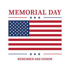 Memorial Day lettering banner with USA flag and stars. Remember and honor background. Memorial day in USA. Vector illustration eps10.