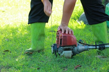 mowing the lawn