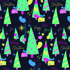 Merry Christmas and Happy New Year! Vector trendy bright abstract illustrations for holiday graphic design: christmas tree, ornament. Drawings for poster. Print postcard 2021! 