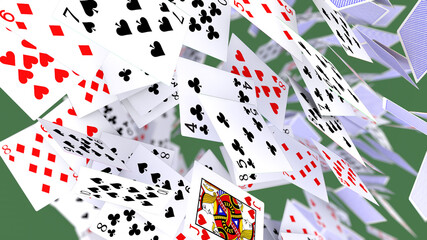 3d rendering poker cards falling - obrazy, fototapety, plakaty