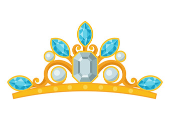 Illustration of beautiful gold jewelry tiara with precious stones. © incomible