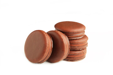 Choco pie chocolate coated snacks isolated on white background.