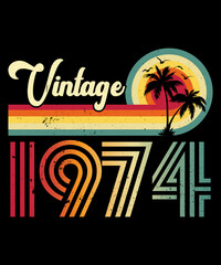 Vintage 1974 Birthday T-shirt Design - obrazy, fototapety, plakaty