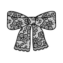 Illustration of female lacy bow. Vintage lace background, floral ornament.