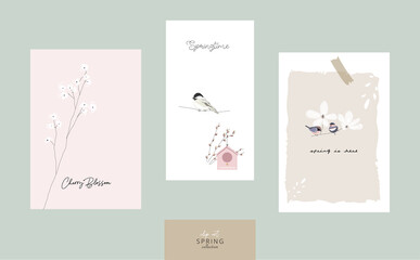 cute spring postcards with hand drawn springtime elements