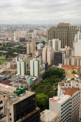 Fototapeta premium Sao Paulo cityscape, panoramic aerial view. Skyscrapers of big metropolis