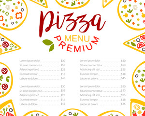 Pizza House or Pizzeria Menu Vector Vertical Template