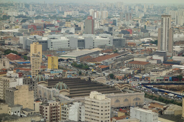 Naklejka premium Sao Paulo cityscape, panoramic aerial. Mercadao municipal market view