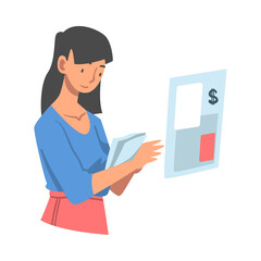 Woman Analyzing Financial Profit Growth and Evaluating Revenue and Expense Vector Illustration