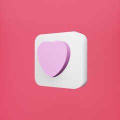 heart love icon square in white 3d