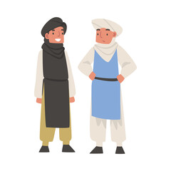 Arab Man Standing in Traditional Muslim Dress and Long Flowing Garment Vector Illustration