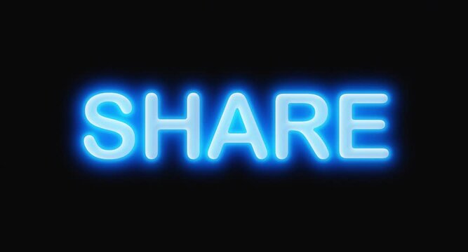 Share word bright neon blinked inscription for sharing interesting post information social networks