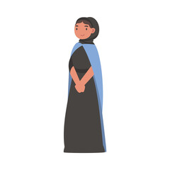 Arab Woman Standing in Traditional Muslim Dress and Long Flowing Garment Vector Illustration
