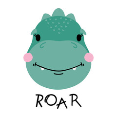 Cute little dinosaur. Vector illustration, isolated on a white background. Scandinavian cartoon style flat design. Concept for children print.