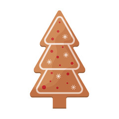 Cute gingerbread decorated with icing Christmas gingerbread in the shape of a Christmas tree. Festive pastries, pine. Christmas cookies in the shape of a fir tree. Isolated vector illustration