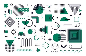 Memphis design elements. Abstract geometric line shapes, modern geometry set hipster 80s 90s style. Vector illustration - obrazy, fototapety, plakaty