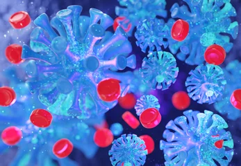 Fotobehang New coronavirus mutation and In red artery . 3d rendering © Kari_designer