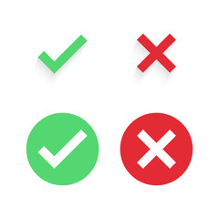Cross check mark icons, flat round buttons set. Vector EPS10