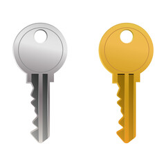Door or padlock silver and gold keys vector illustration isolated on white background. Home entrance.