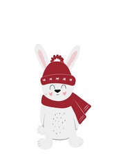 Cute winter rabbit, christmas rabbit, icon rabbit, new year rabbit
