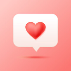 Neomorphism button with red heart, like for social media design. Vector illustration.