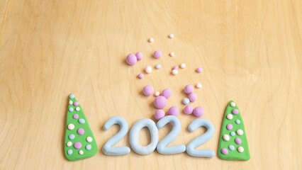 blue numbers 2022 made of plasticine 