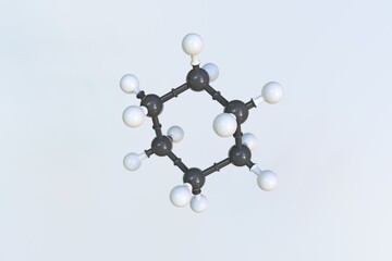 Cyclohexane molecule, isolated molecular model. 3D rendering