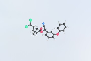 Molecule of cypermethrin, isolated molecular model. 3D rendering