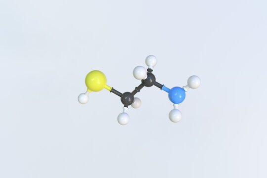 Molecule of cysteamine, isolated molecular model. 3D rendering