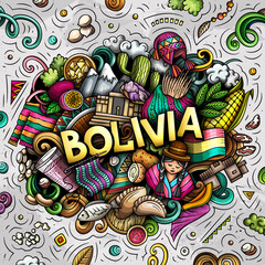Bolivia hand drawn cartoon doodle illustration. Funny local design. - obrazy, fototapety, plakaty
