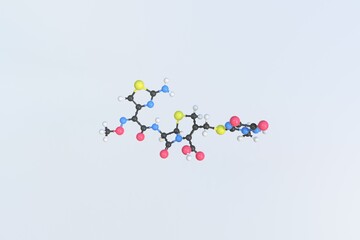 Molecule of Ceftriaxone. Isolated molecular model, 3D rendering