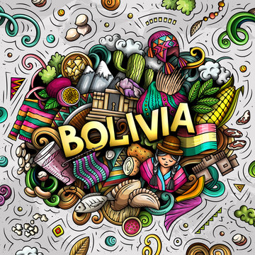 Bolivia hand drawn cartoon doodle illustration. Funny local design.