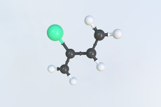 Chloroprene molecule, isolated molecular model. 3D rendering